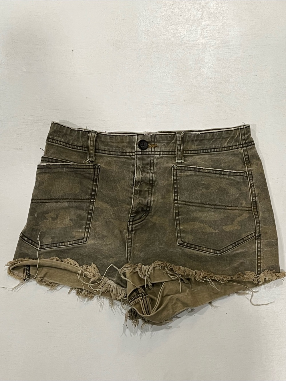 We The Free Olive Camo Frayed Hem Jean Shorts